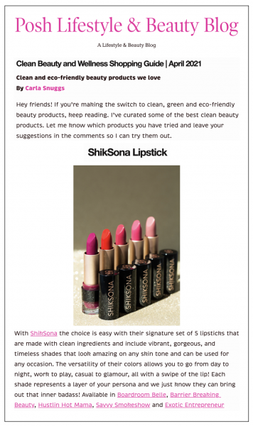 PoshBeautyBlog.com features Shiksona in their Clean Beauty and Wellness Shopping Guide