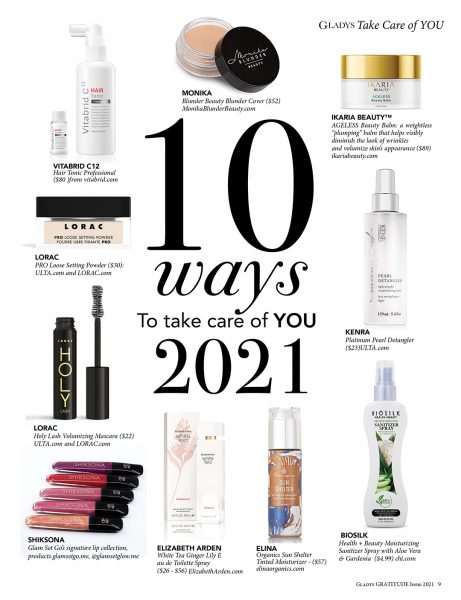 Cover of Gladys magazine, Gratitude Issue 2021, "10 Ways to Take Care of You 2021," ShikSona feature