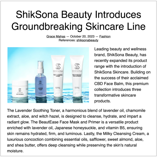 Trend Hunter article "ShikSona Beauty Introduces Groundbreaking Skincare Line"