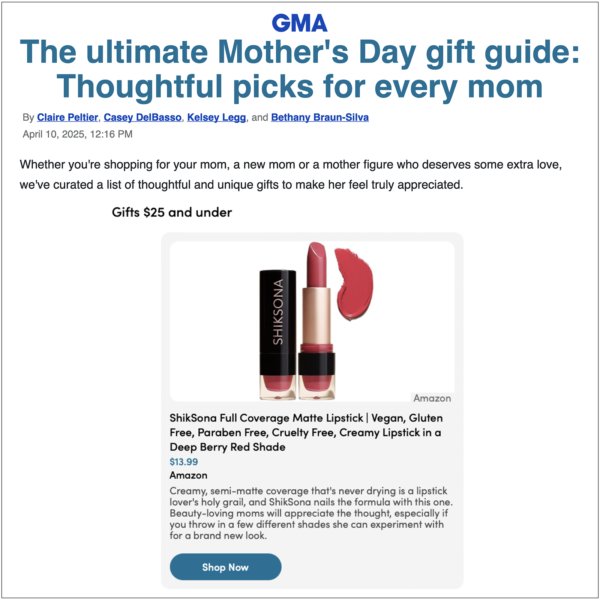 GMA Mother's Day Gift Guide featuring ShikSona Beauty